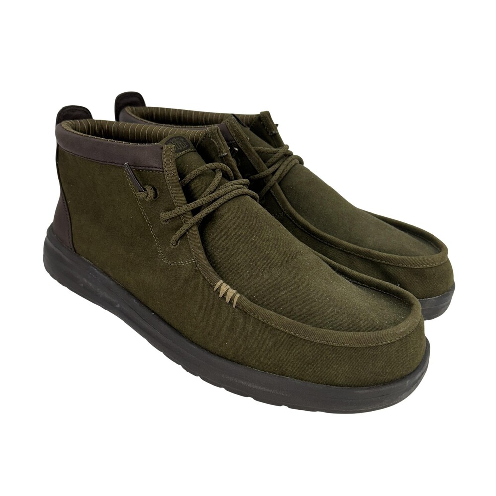 Hey Dude Wally Mid Gripr Shoes Mens Size 14 Dark Olive Canvas Casual Loafers